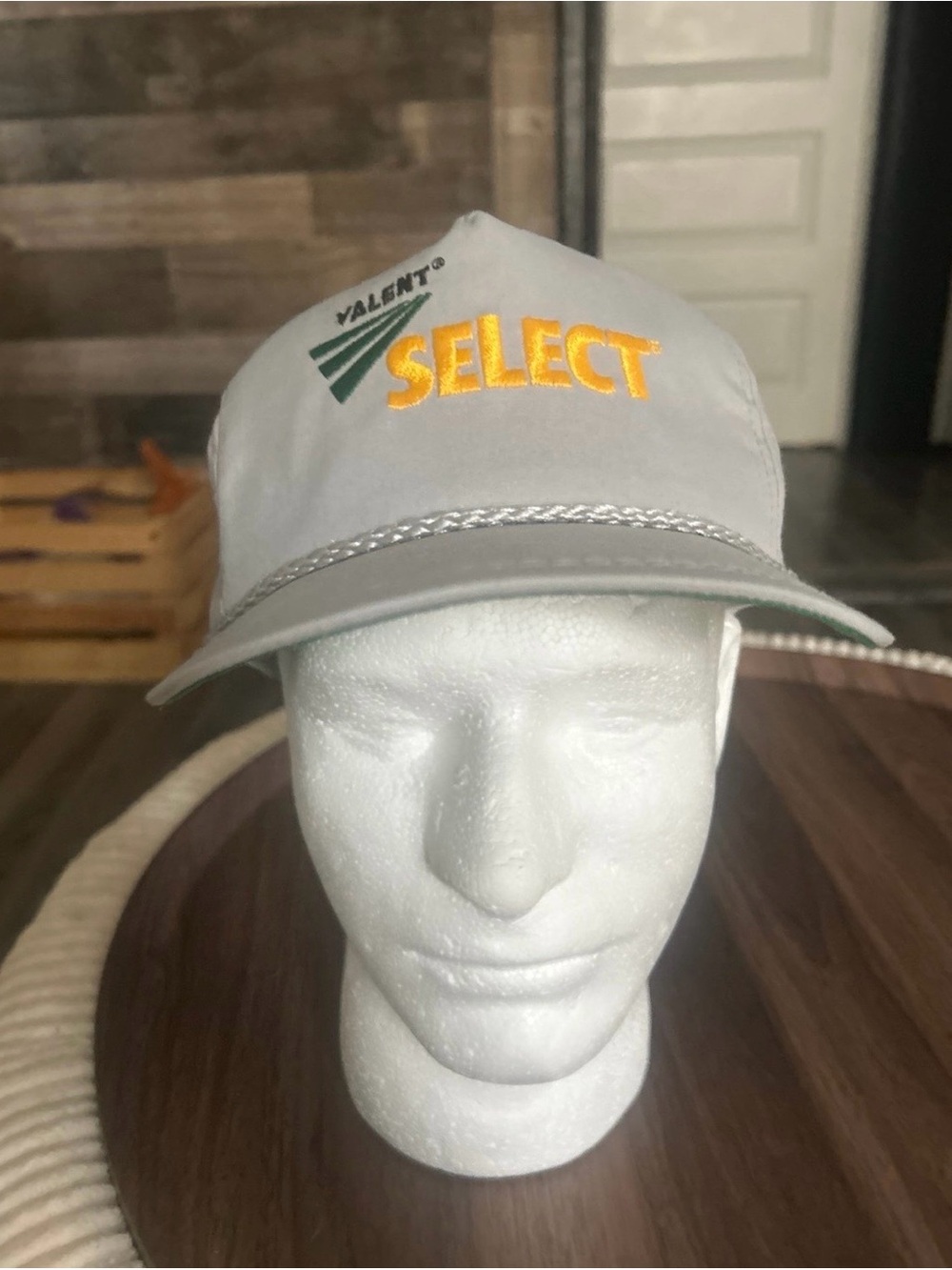 Vintage Valent Select Embroidered Logo Cap in Light Gray and Yellow
